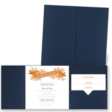 Ribbon and Blooms - Navy - Pocket Invitation