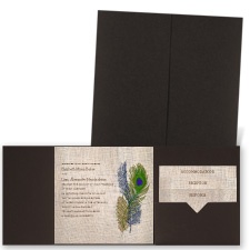 Feathers on Burlap - Brown Shimmer - Pocket Invitation