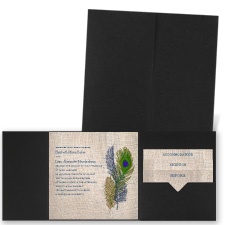 Feathers on Burlap - Black - Pocket Invitation