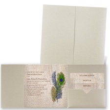 Feathers on Burlap - Gold Shimmer - Pocket Invitation