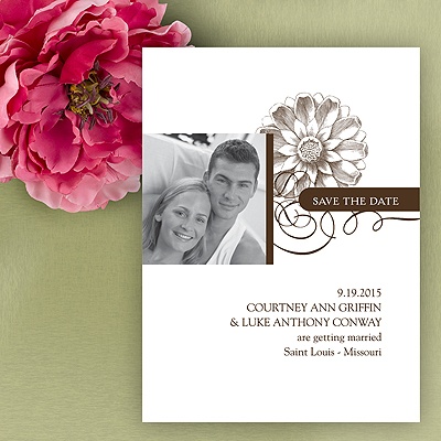 Flower Save The Date Card - Chocolate