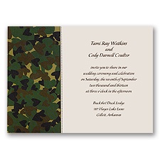 Hunt for Love - Green Camouflage - White Invitation