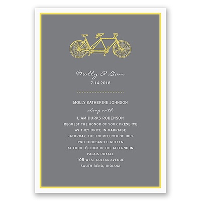 Bicycle Built for Two - Yellow Invitation