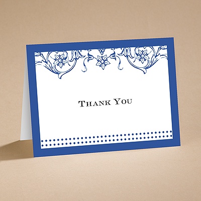 Filigree Flowers - Sapphire Blue - Thank You Card with Verse and Envel