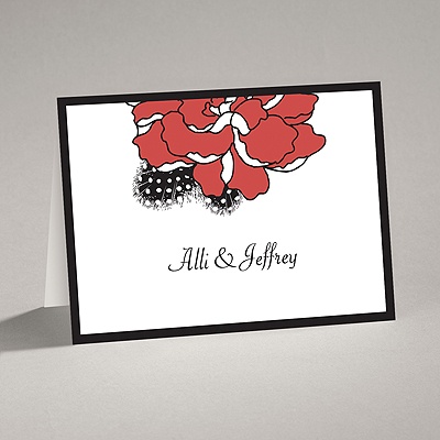 Feathered Flower - Red - Thank You Card and Envelope
