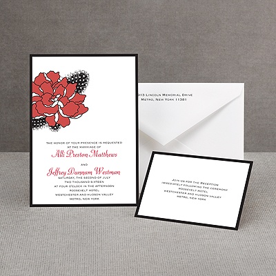 Feathered Flower - Red - Invitation