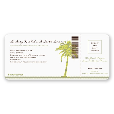 Palm Tree Boarding Pass to Romance - Invitation