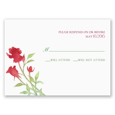 Watercolor Rosebuds - Merlot - Response Card and Envelope
