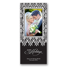 Merry Damask - Black Photo Holiday Card