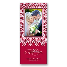 Merry Damask - Red Photo Holiday Card