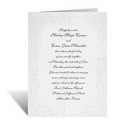 With a Flourish - White Invitation