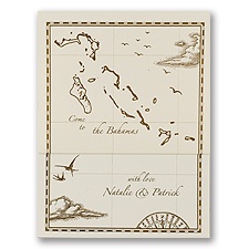 Bahamas Treasure Map Ecru Z-Fold - Invitation