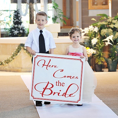 Here Comes The Bride Banner - Red