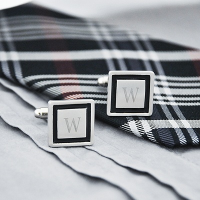 Black Border Engraved Cuff Links