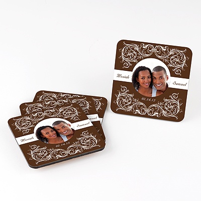 Fancy Filigree Personalized Square Coaster Set