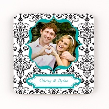 Damask Frame Personalized Square Coaster Set