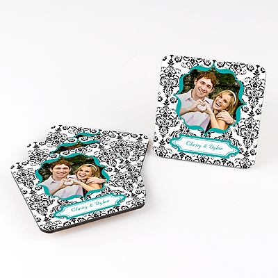 Damask Frame Personalized Square Coaster Set