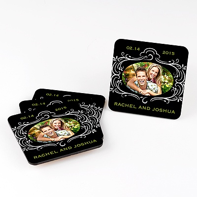 Chalkboard Style Personalized Square Coaster Set