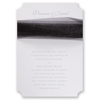 White Modern Veil - Black Tulle - Invitation
