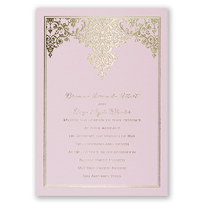Demure Damask - Pink - Foil Invitation