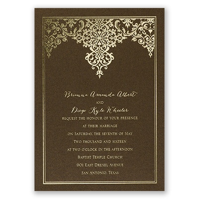 Demure Damask - Brown Shimmer - Foil Invitation