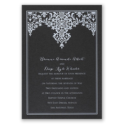 Demure Damask - Black Shimmer - Foil Invitation