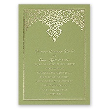 Demure Damask - Olive - Foil Invitation