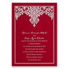 Demure Damask - Red - Foil Invitation