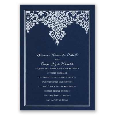 Demure Damask - Navy - Foil Invitation