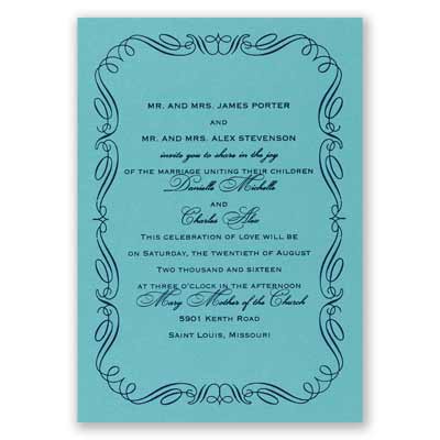 Calligraphy Border - Aqua Shimmer - Foil Invitation