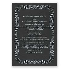 Calligraphy Border - Black Shimmer - Foil Invitation