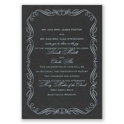 Calligraphy Border - Black Shimmer - Foil Invitation