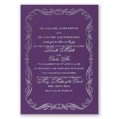 Calligraphy Border - Purple Shimmer - Foil Invitation