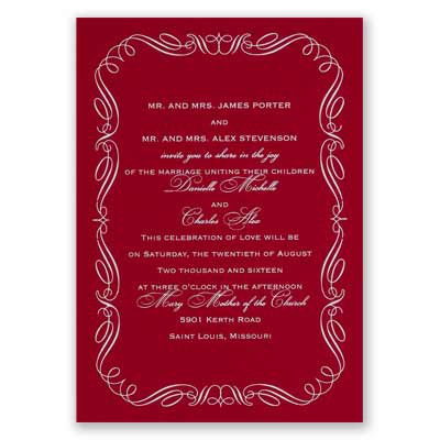 Calligraphy Border - Red - Foil Invitation