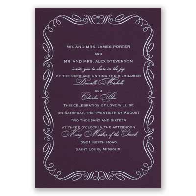 Calligraphy Border - Eggplant - Foil Invitation
