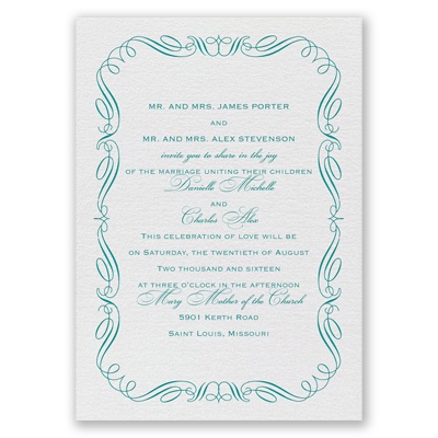 Calligraphy Border - White Shimmer - Foil Invitation
