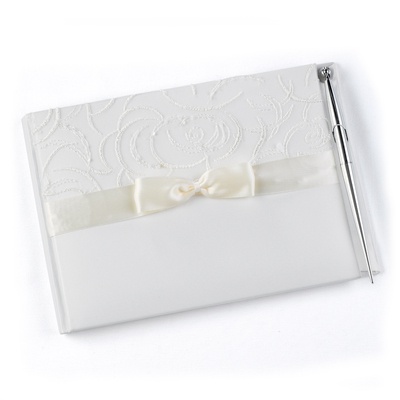 Embroidered Swirls - Ivory Guest Book