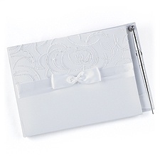 Embroidered Swirls - White Guest Book