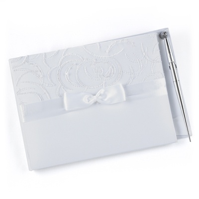 Embroidered Swirls - White Guest Book