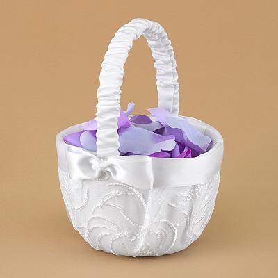 Embroidered Swirls - White Flower Basket