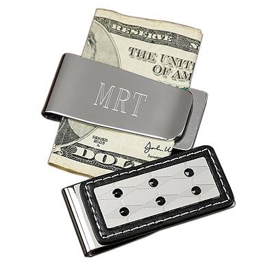 Silver and Leather Money Clip