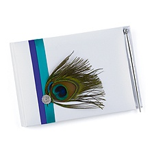 Peacock Feather Guest Book and Pen