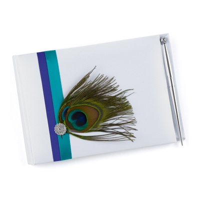 Peacock Feather Guest Book and Pen