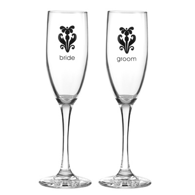 Black Damask Toasting Flutes