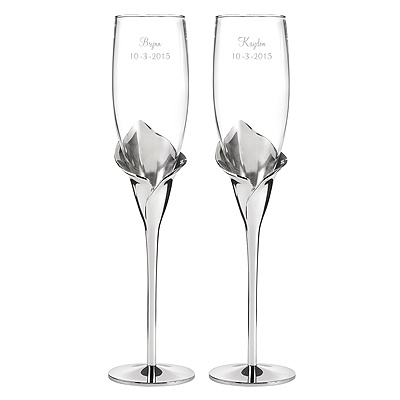 Silver Calla Lily Toasting Flutes