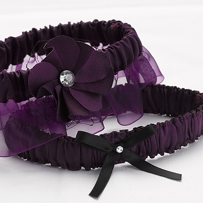 Floral Glam Garter Set - Eggplant
