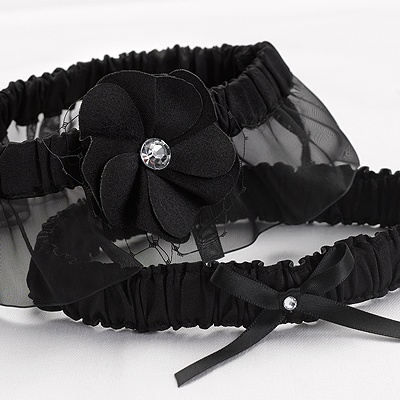Floral Glam Garter Set - Black
