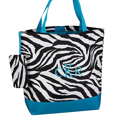 Teal Zebra Tote Bag