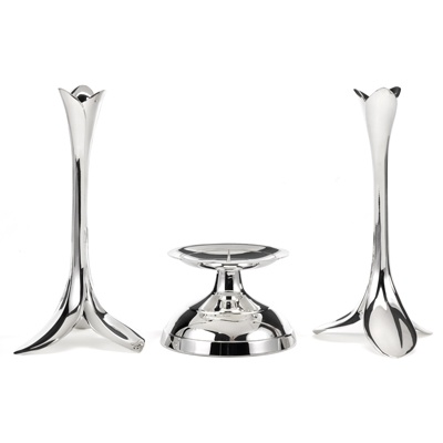 Silver Petals Candle Stand Set