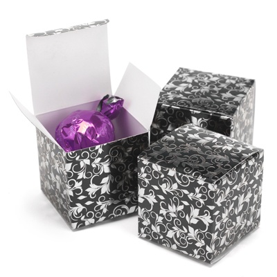 Foil Filigree - Black and Silver - Favor Boxes